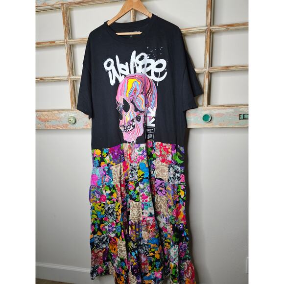 ONE OF A KIND T-Shirt BOHO flowy Patchwork Dress Ladies size 2X - Picture 5 of 12